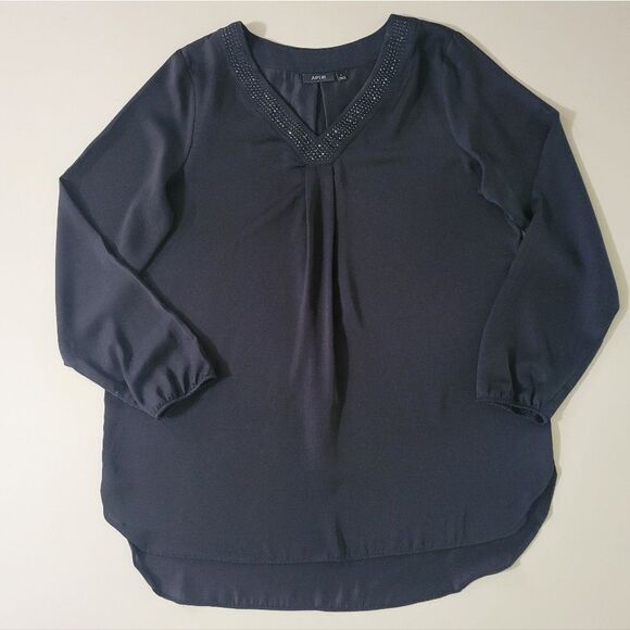 Apt. 9® Women's Black Embellished V-neck Chiffon Tunic Top - Picture 3 of 13